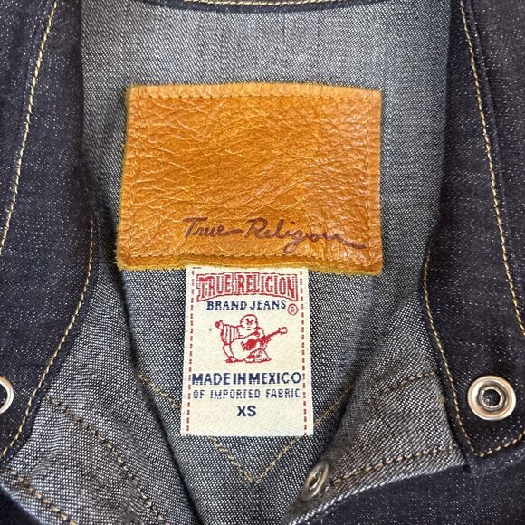 True Religion Denim Dress Pearl Snap Dark Wash Size XS Extra Small - Picture 3 of 9